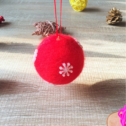 Handmade needle felting felted project christmas bauble red ball snow tree ornamant christmas decor decoration