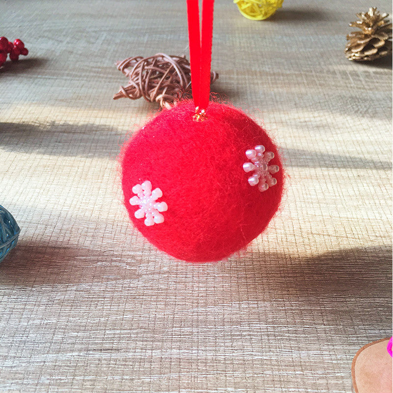 Handmade needle felting felted project christmas bauble red ball snow tree ornamant christmas decor decoration