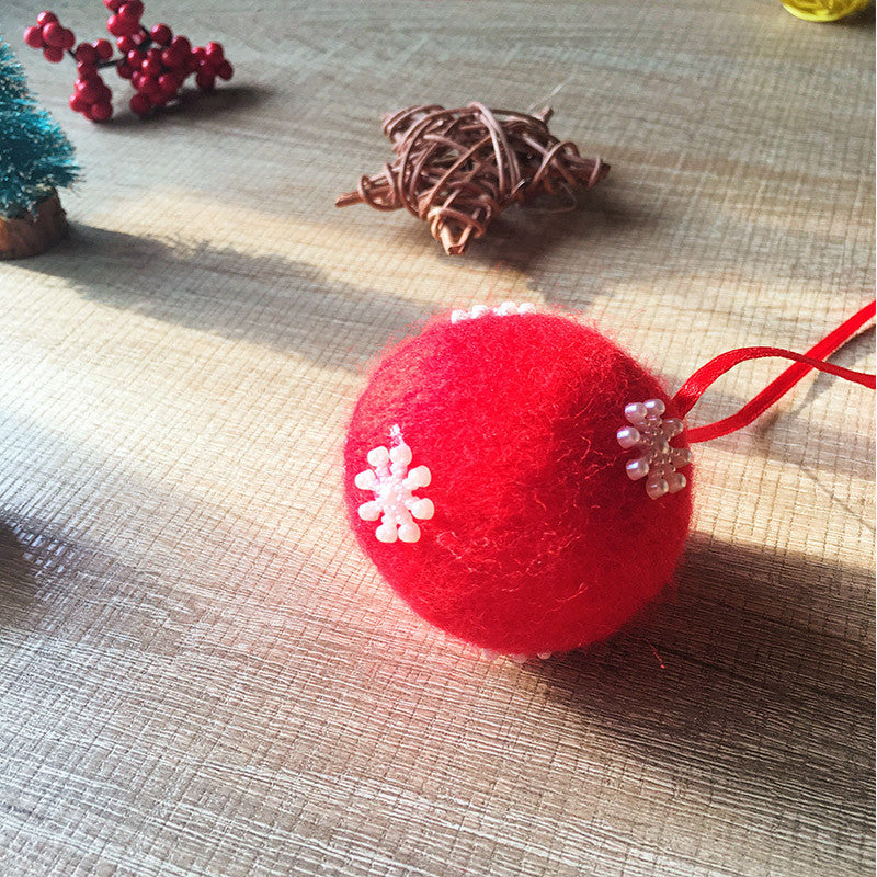 Handmade needle felting felted project christmas bauble red ball snow tree ornamant christmas decor decoration