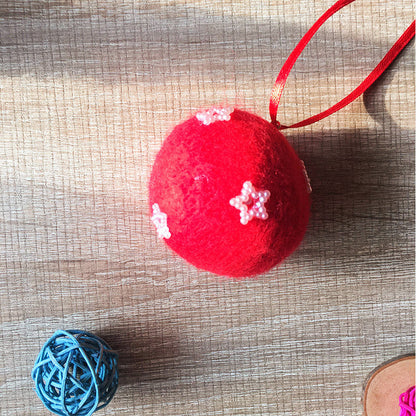 Handmade needle felting felted project christmas bauble red ball star tree ornamant christmas decor decoration