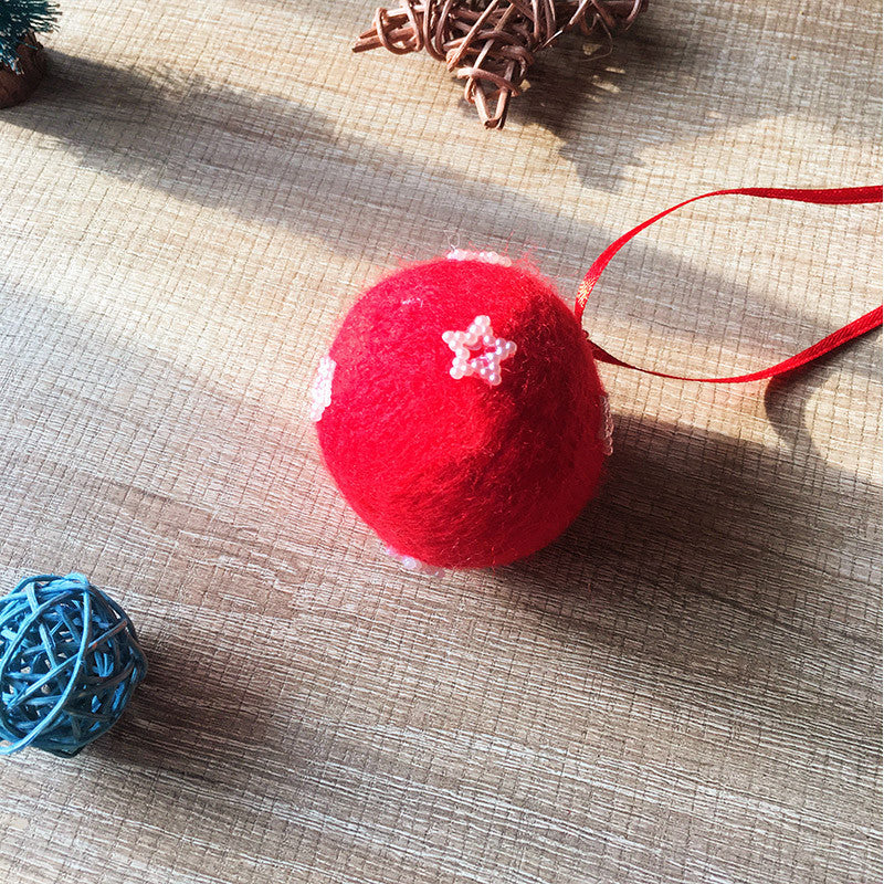 Handmade needle felting felted project christmas bauble red ball star tree ornamant christmas decor decoration