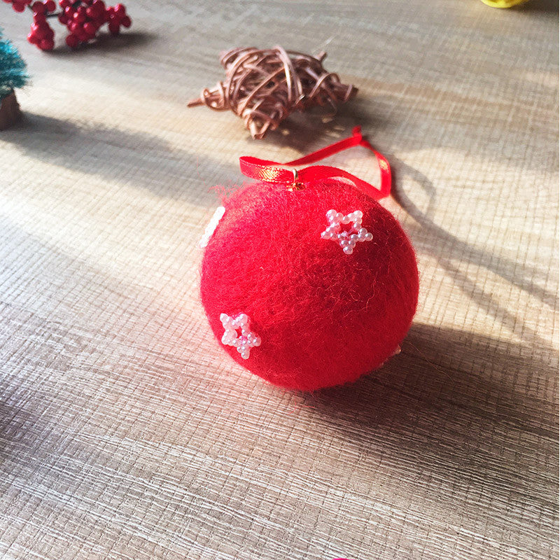 Handmade needle felting felted project christmas bauble red ball star tree ornamant christmas decor decoration