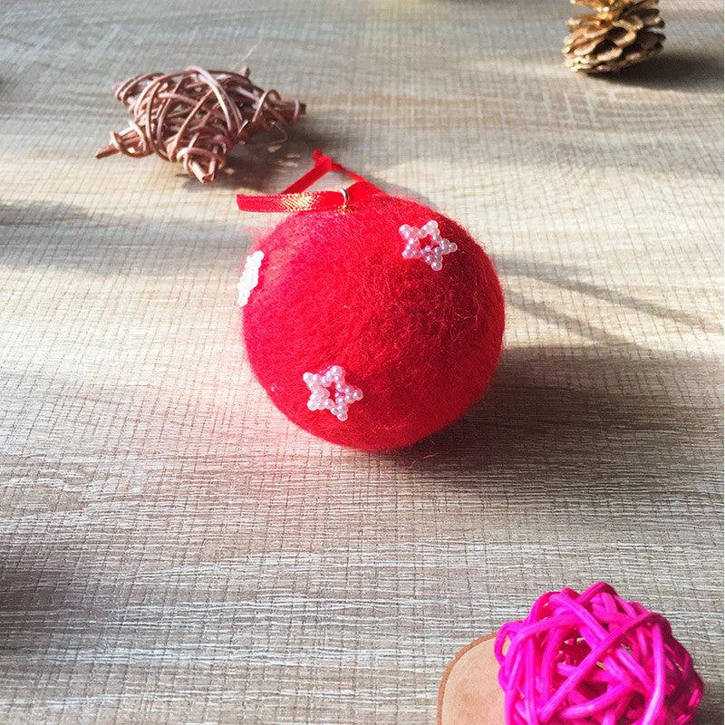 Handmade needle felting felted project christmas bauble red ball star tree ornamant christmas decor decoration