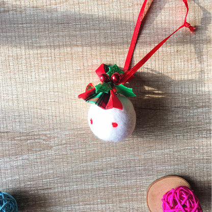 Handmade needle felting felted project christmas bauble White ball tree ornamant christmas decor decoration