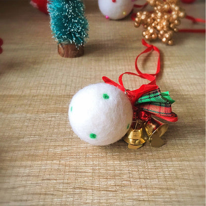 Handmade needle felting felted project christmas bauble White ball tree ornamant christmas decor decoration