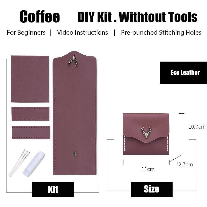 Pink Leather Card Holder Kit DIY Flip Leather Wallet Kit DIY Eco Leather Project