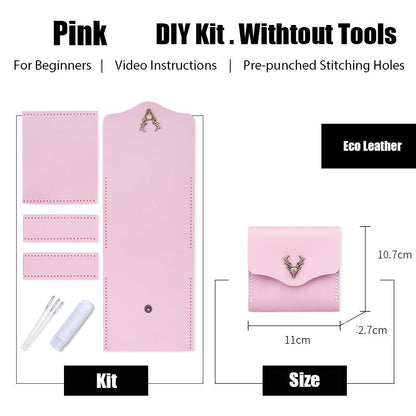 Pink Leather Card Holder Kit DIY Flip Leather Wallet Kit DIY Eco Leather Project