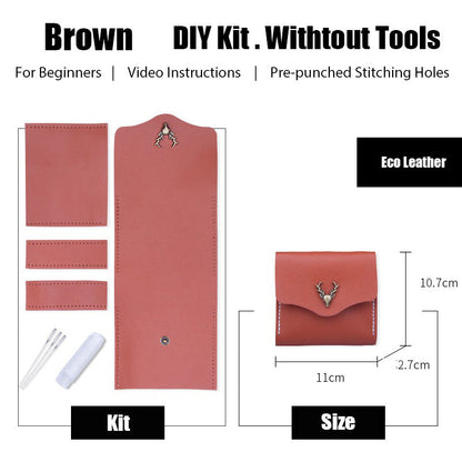 Tan Leather Card Holder Kit DIY Flip Leather Wallet Kit DIY Eco Leather Project