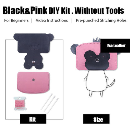 Pink&Black Leather Card Holder Kit DIY Leather Monkey Coin Wallet Kit DIY Leather Projects