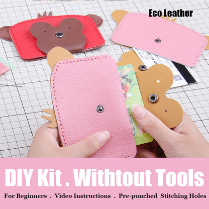 Pink&Black Leather Card Holder Kit DIY Leather Monkey Coin Wallet Kit DIY Leather Projects