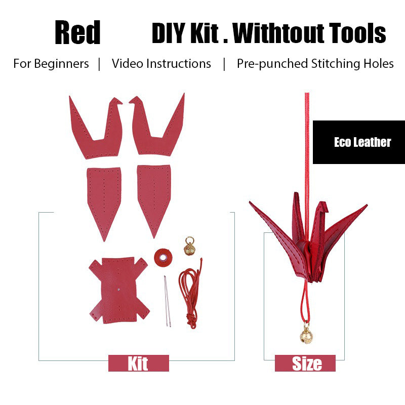 DIY Leather Paper Crane Kit Cute DIY Leather Project DIY Red Leather Paper Crane Charm Kit