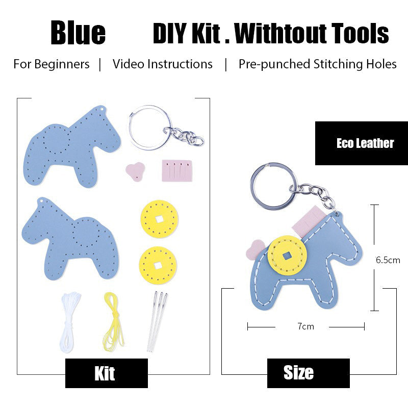 Cute DIY Leather Pony Key Charm Kit DIY Blue Leather Project DIY Horse Leather Womens Bag Charm DIY Leather KeyRing Kit