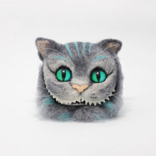 Needle felt project animals Cheshire cat brooch hair clip felt cute craft