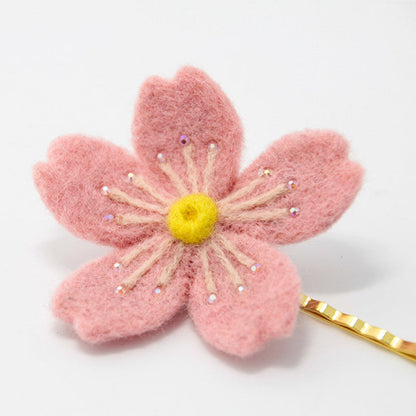 Needle Felted project Hair Pin Flower Sakura Jewelry Craft