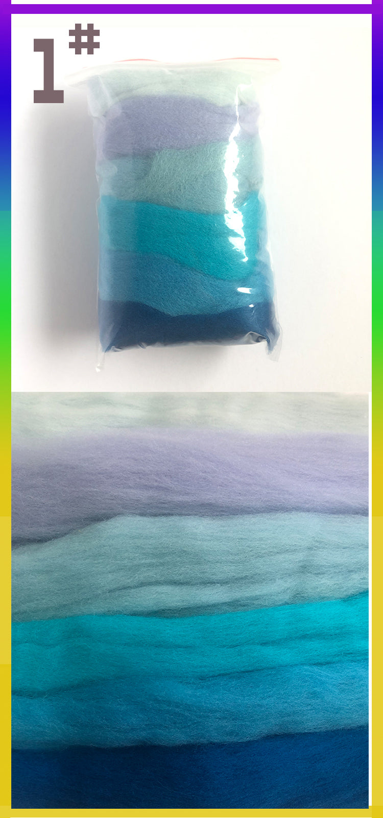 Needle Felting Wool Blue Analogous Colors Wool Roving 66s Merino Wool Needle Felting Supplies