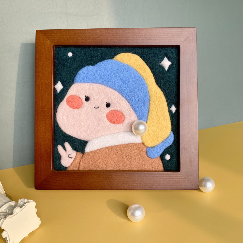 Needle felted Painting Kit Needle felting Project Girl with a Pearl Earring Needle felting For Beginners