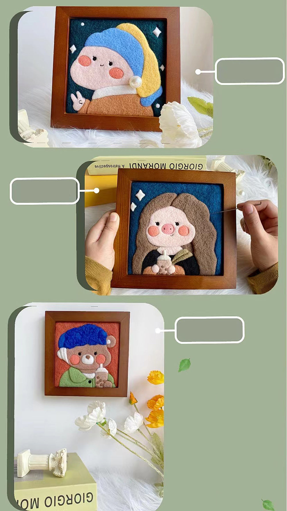 Needle felted Painting Kit Needle felting Project Girl with a Pearl Earring Needle felting For Beginners