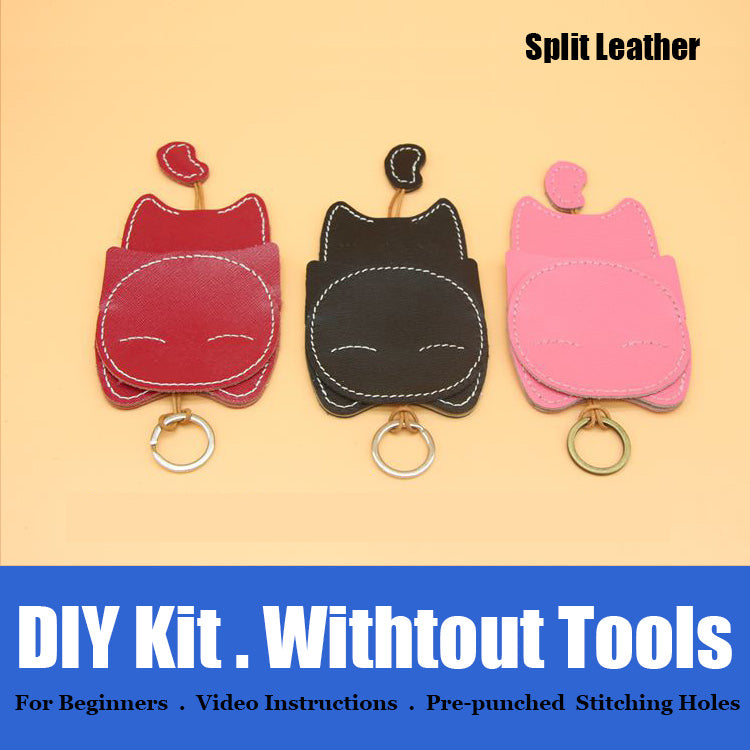 Cute DIY Leather Key Holder Kit DIY Eco Leather Project DIY Dark Green Leather Womens KeyChain DIY Leather KeyRing Kit