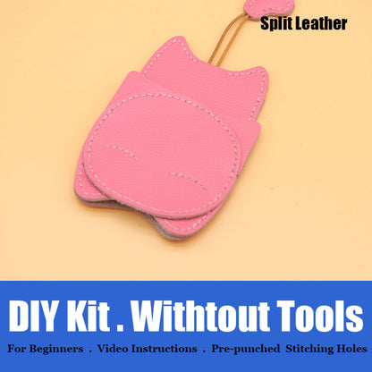 Cute DIY Leather Key Holder Kit DIY Eco Leather Project DIY Blue Leather Womens KeyChain DIY Leather KeyRing Kit