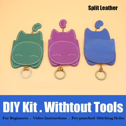 Cute DIY Leather Key Holder Kit DIY Eco Leather Project DIY Dark Green Leather Womens KeyChain DIY Leather KeyRing Kit