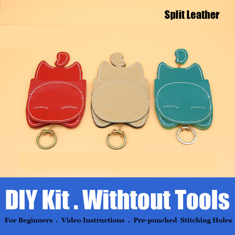 Cute DIY Leather Key Holder Kit DIY Eco Leather Project DIY Blue Leather Womens KeyChain DIY Leather KeyRing Kit