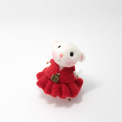 Needle Felted Felting project Animals Cute Red Dress Mouse