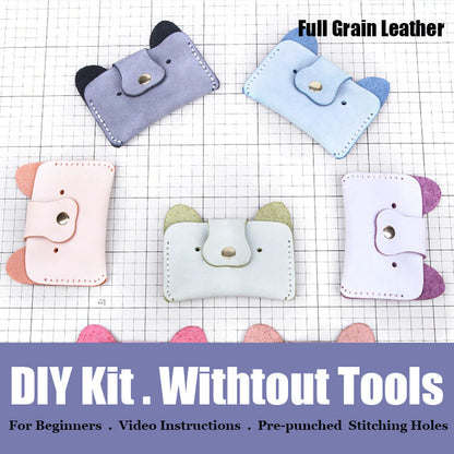 DIY Khaki Leather Card Holder Kits DIY Leather Dogs Card Wallet Kit DIY Leather Projects DIY Leather Kit